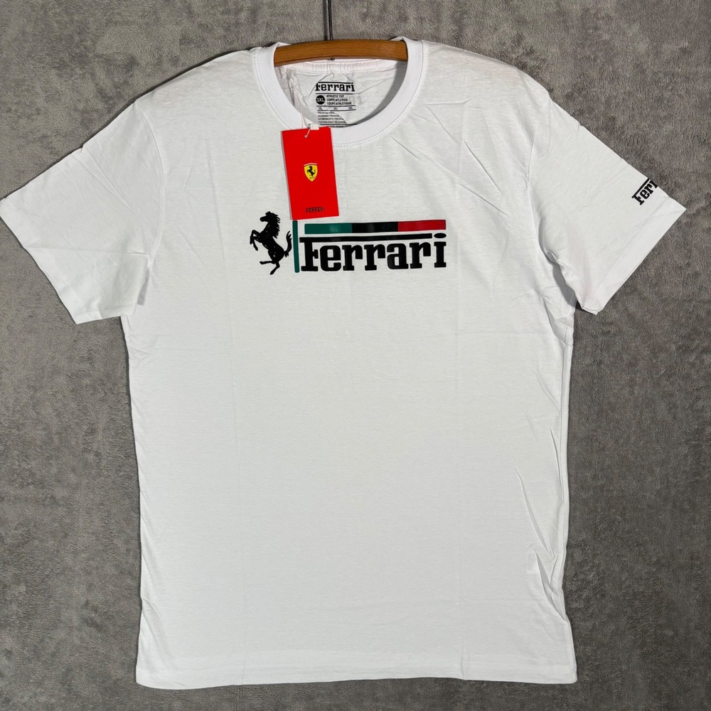 Ferrari Mens Athletic Cut Graphic T-Shirt White 3XL New with Tags Racing Moto